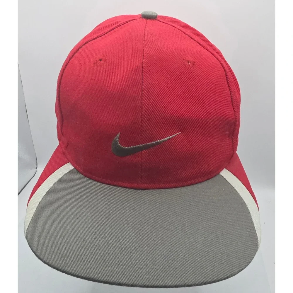 Nike Golf Cap Red Gray Embroidered Swoosh Strapback Baseball Hat‎